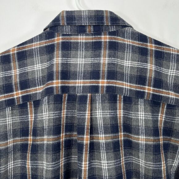 Rue Saint-Patrick Montreal Button Up Flannel Shirt Mens Medium Blue Orange Plaid - Picture 13 of 14